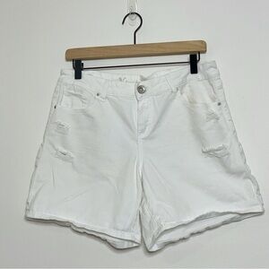 Natural Reflections White Distressed Midi Denim Jean shorts